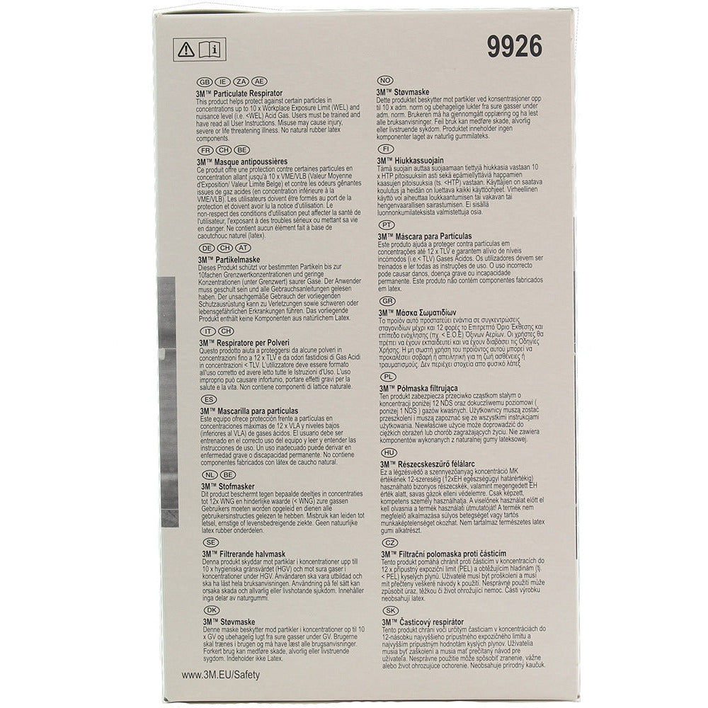 Gray 3M™ Particulate Respirator Face Mask FFP2 Valved - 9926 - Box of 10