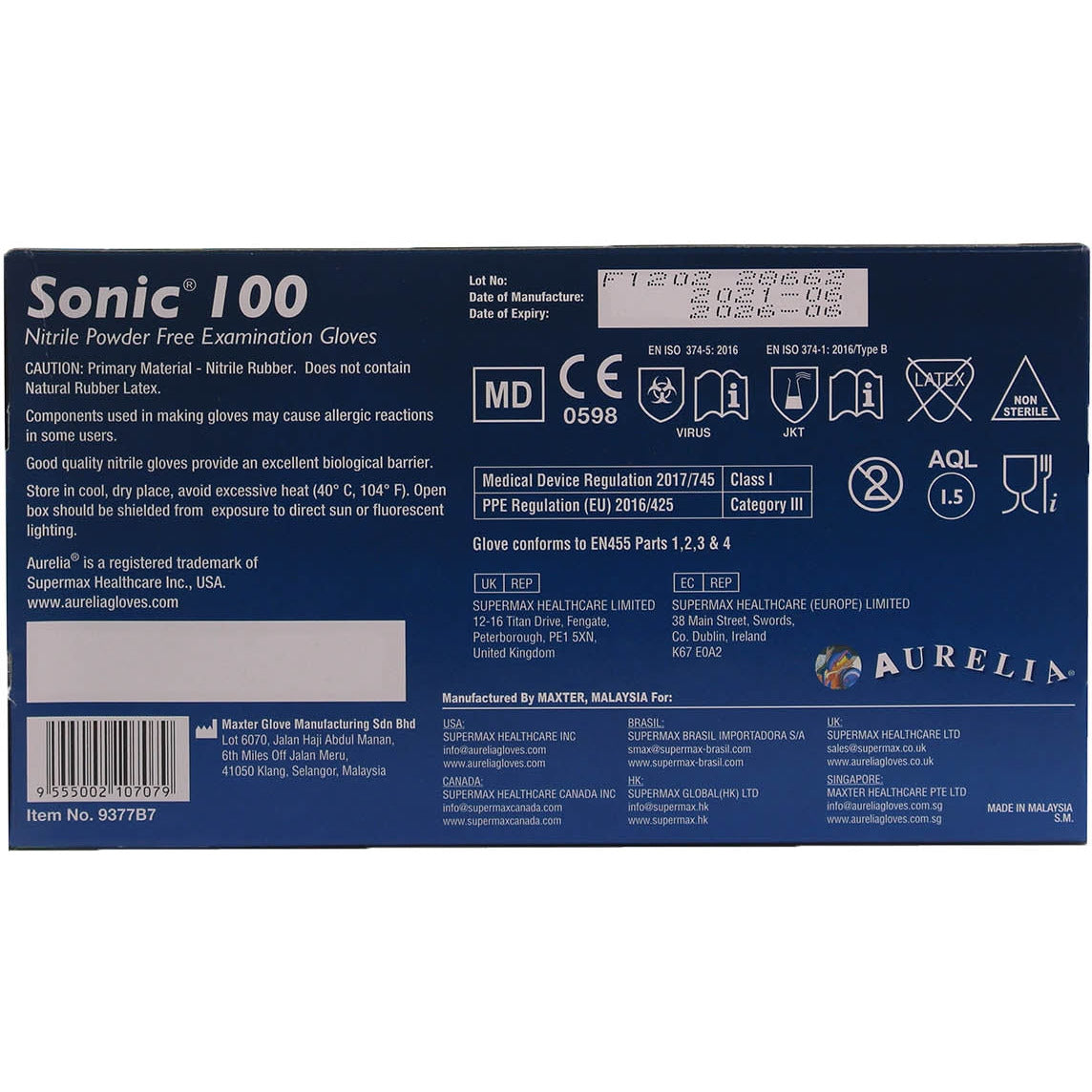 Midnight Blue Aurelia Sonic 100 Nitrile Powder-Free Examination Gloves - Non Sterile