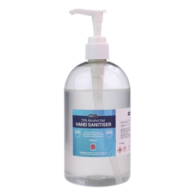 Light Gray MediPro 70% Alcohol Hand Sanitiser 500ml With Pump