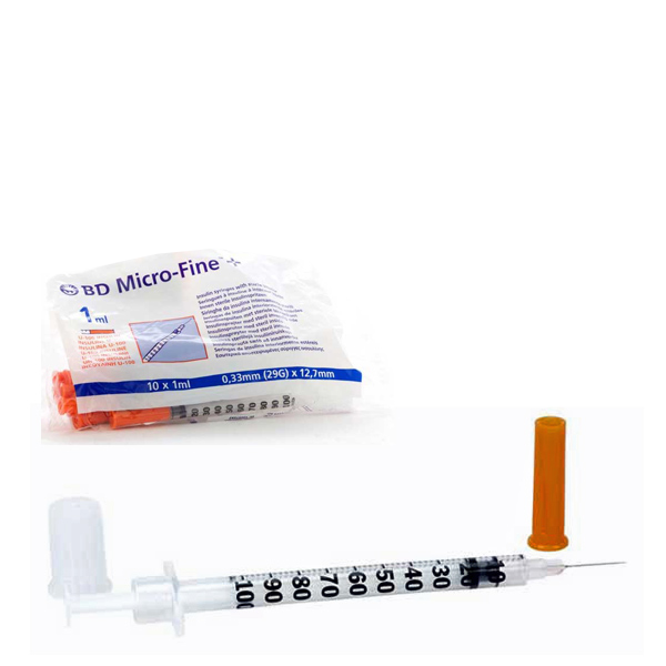 BD Micro-Fine + 1ml, Insulin Syringe, U100, 0.33mm (29g) 12,7mm, Box of 100