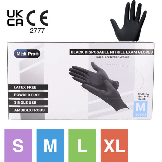 Dark Slate Gray MediPro Black Nitrile Gloves - Box of 100