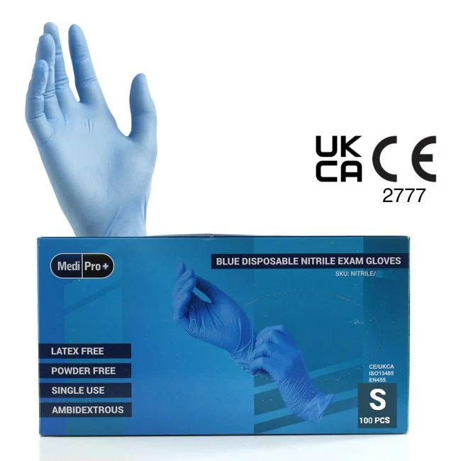 Steel Blue Nitrile Gloves Medical Grade Cat III PPE x 100