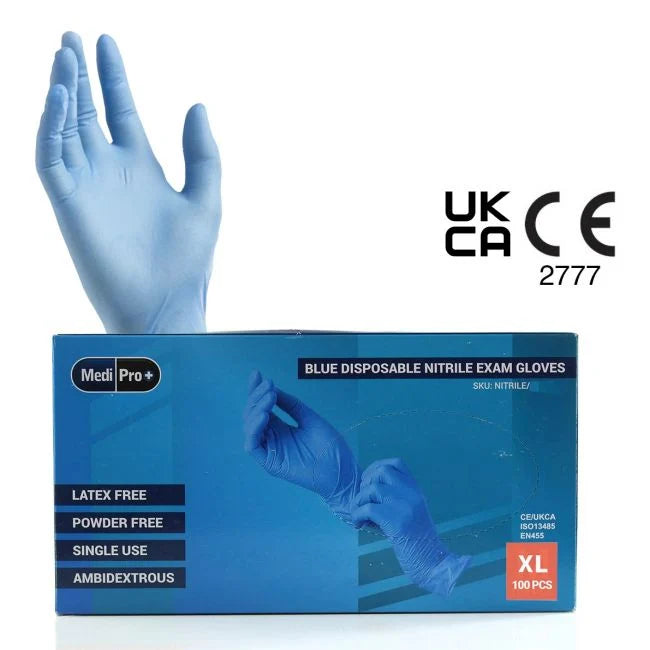 Steel Blue Nitrile Gloves Medical Grade Cat III PPE x 100