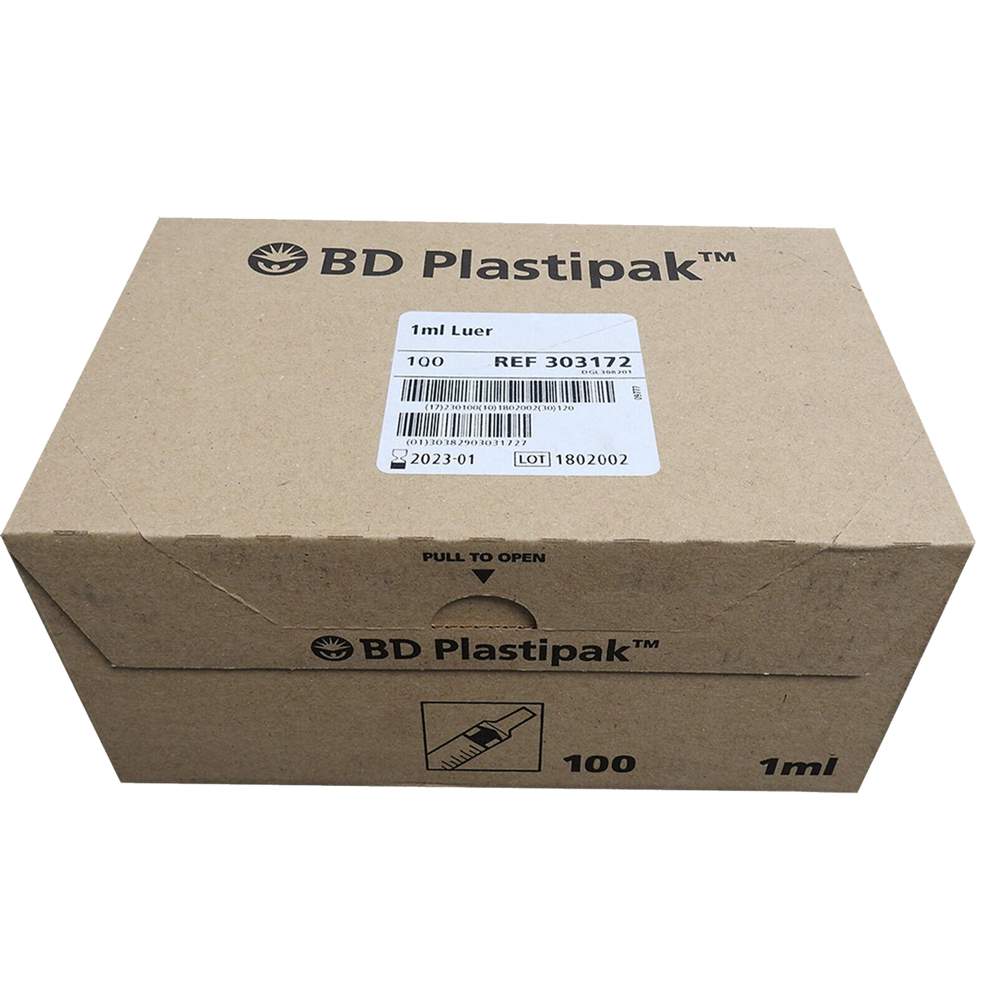 B & D 1ml Leur-Lok Plastipak per Box of 100