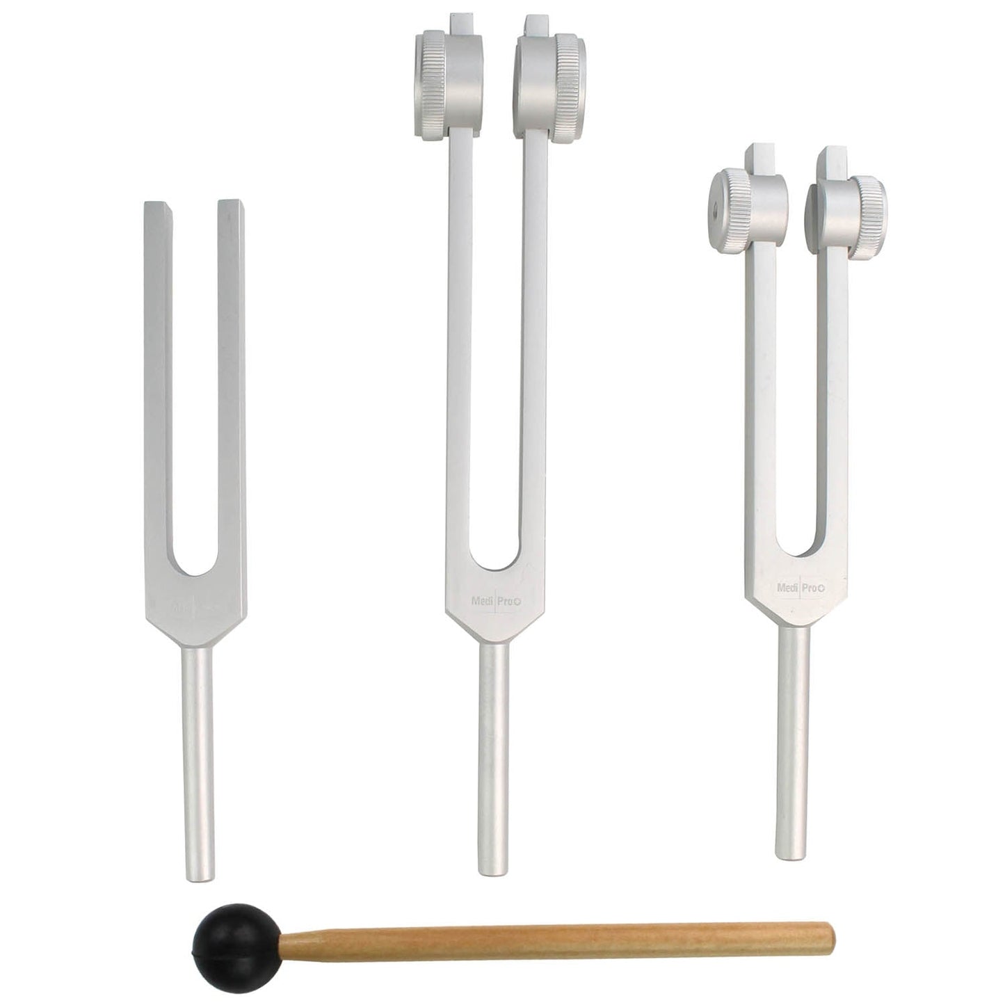 Light Gray MediPro Tuning Fork & Hammer Bundle - 128Hz, 256Hz & 512Hz