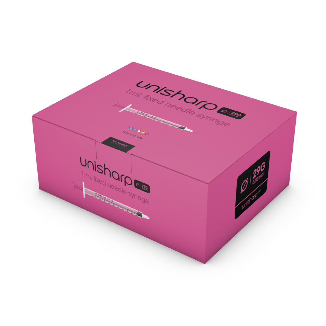 Unisharp 1ml Fixed 29G 0.5" Pink x 100