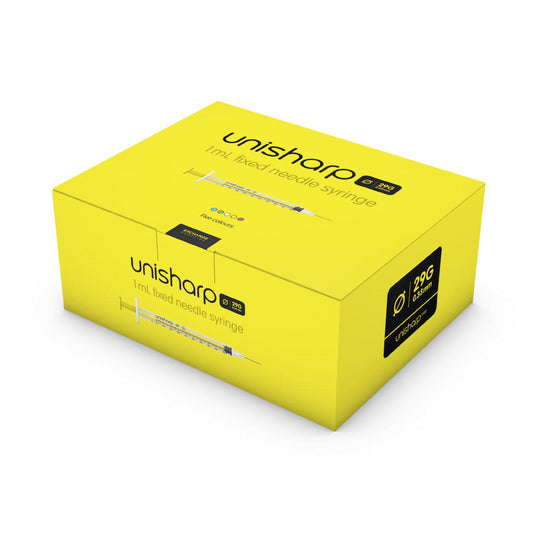 Unisharp 1ml Fixed 29G 0.5" Yellow x 100