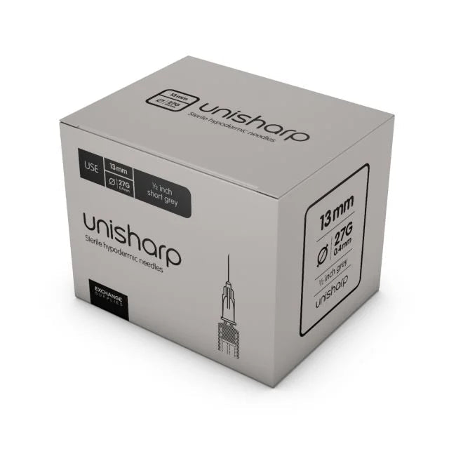 Unisharp Needle: Grey 27G 13mm (½ inch) x100